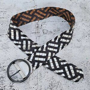 Fossil Women Belt Genuine Leather Braided Wide Waistband Silver/Gray Size M